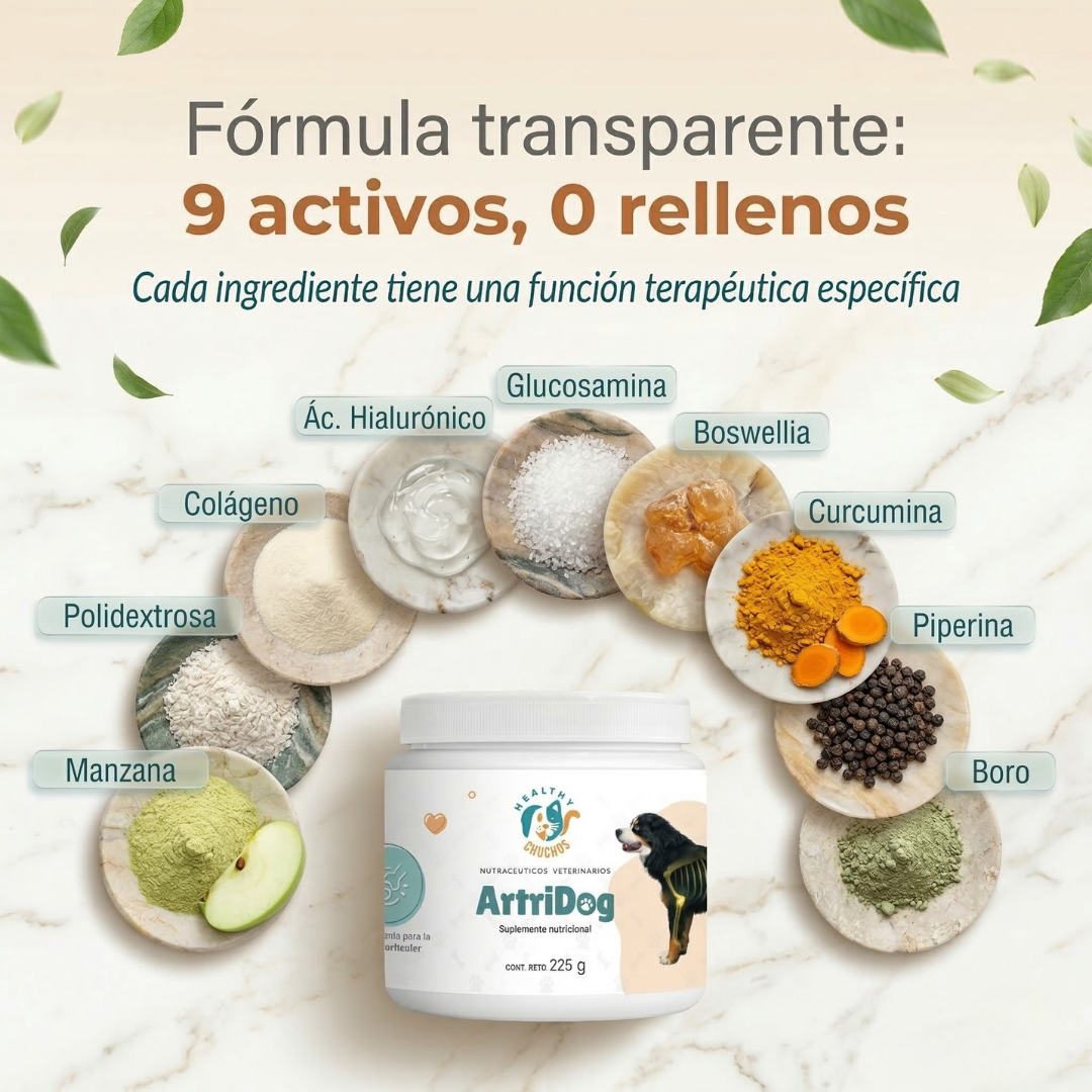 ArtriDog: lubrica articulaciones, reduce inflamación, repara cartílago, protege hueso