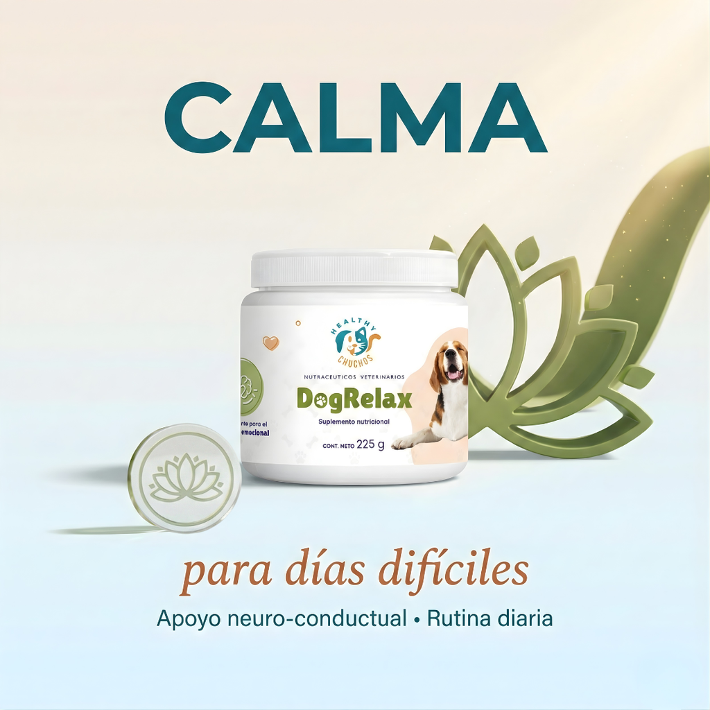 DogRelax suplemento relajante natural en polvo para perros - empaque frontal Healthy Chuchos