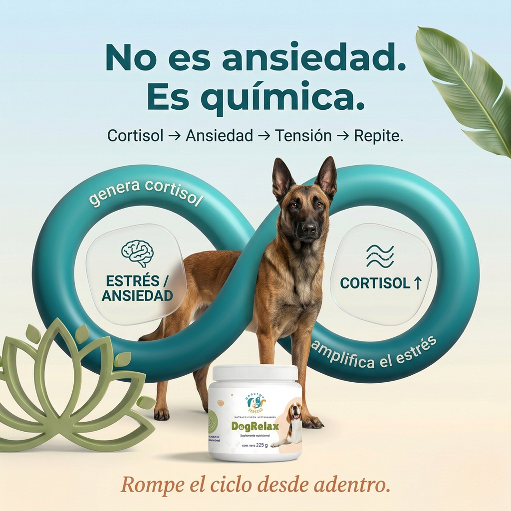 Mecanismo de acción DogRelax - ashwagandha L-teanina niacinamida neuroquímica canina